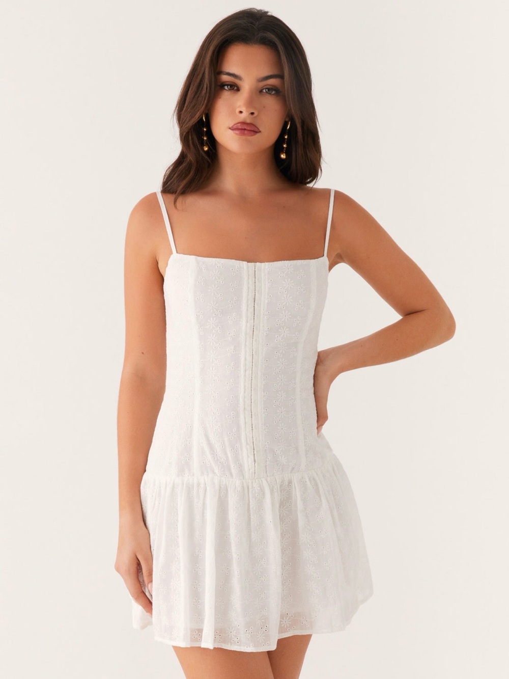 Peppermayo White Eyelet Mini Dress
